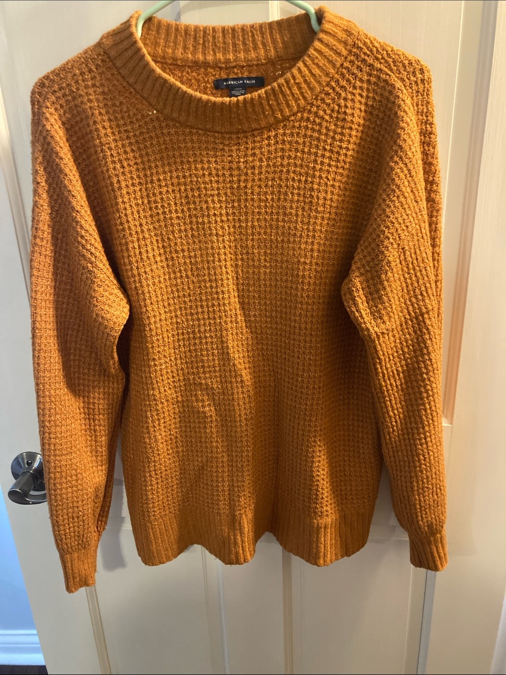 American Eagle Outfitters Mustard Waffle Knit Crewneck Sweater